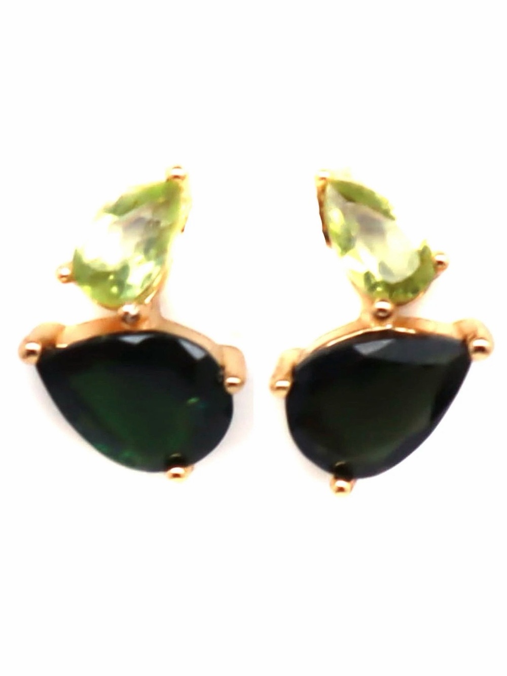 Natural .75CT Chrome Diopside & .25CT Peridot stud Earrings 925 Sterling Silver